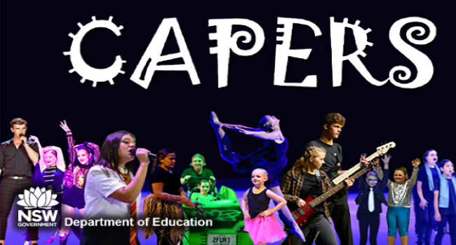 Image of title from upcoming mini spectacular show in Tamworth titled CAPERS